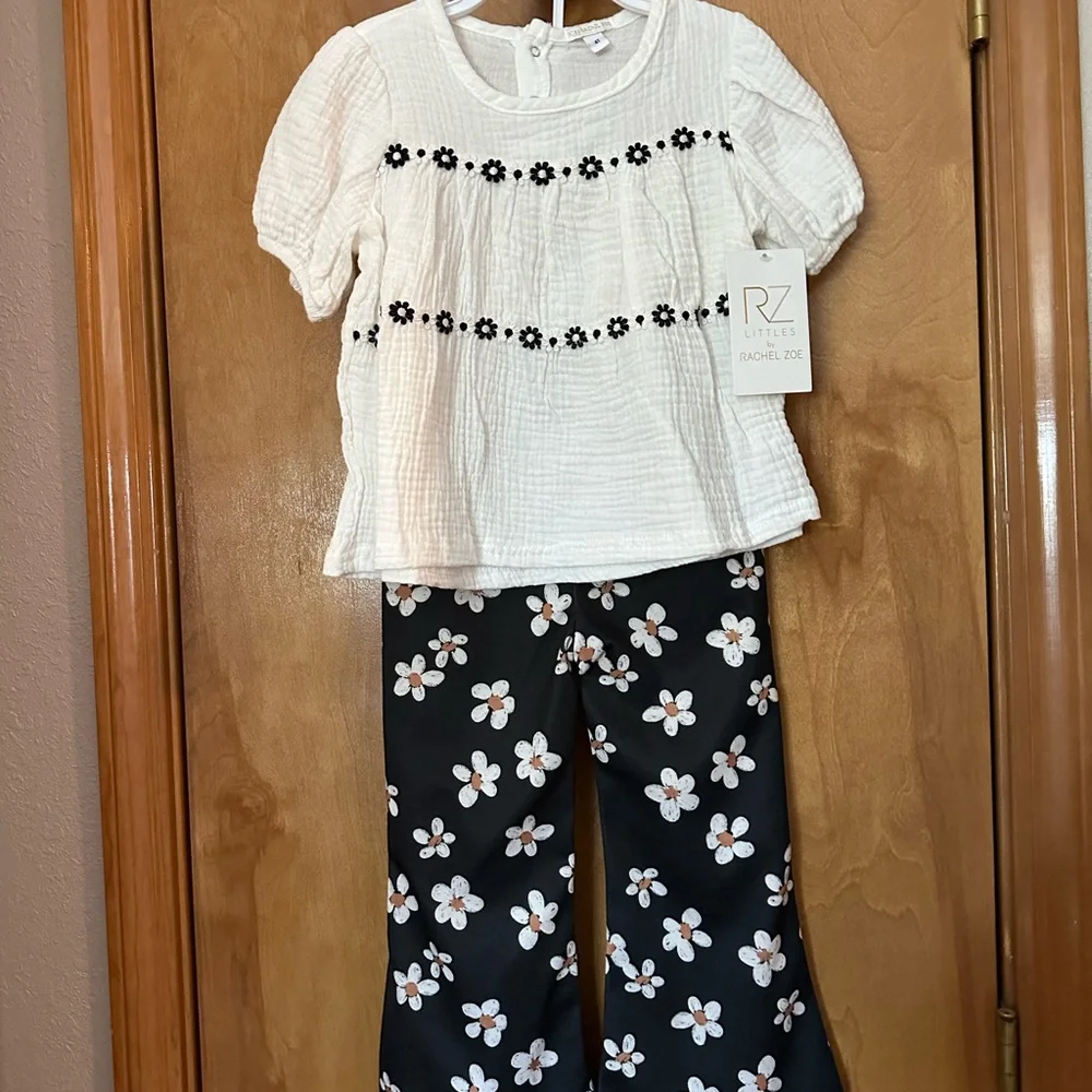 4 pc. Rachel Zoe Black Fringe Vest and Floral Pants Set